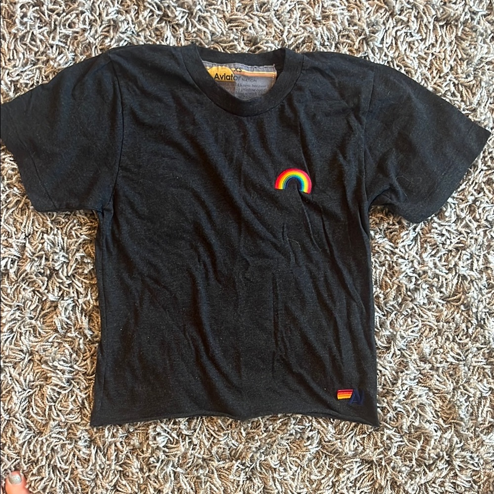 Aviator Nation Black Short Sleeve Tee with Rainbow Graphic